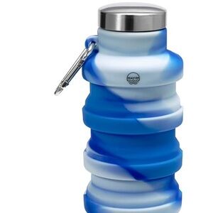 Mayim Silicone Collapsible Water Bottle BLUE WHT 550ML Travel Hiking Sport
